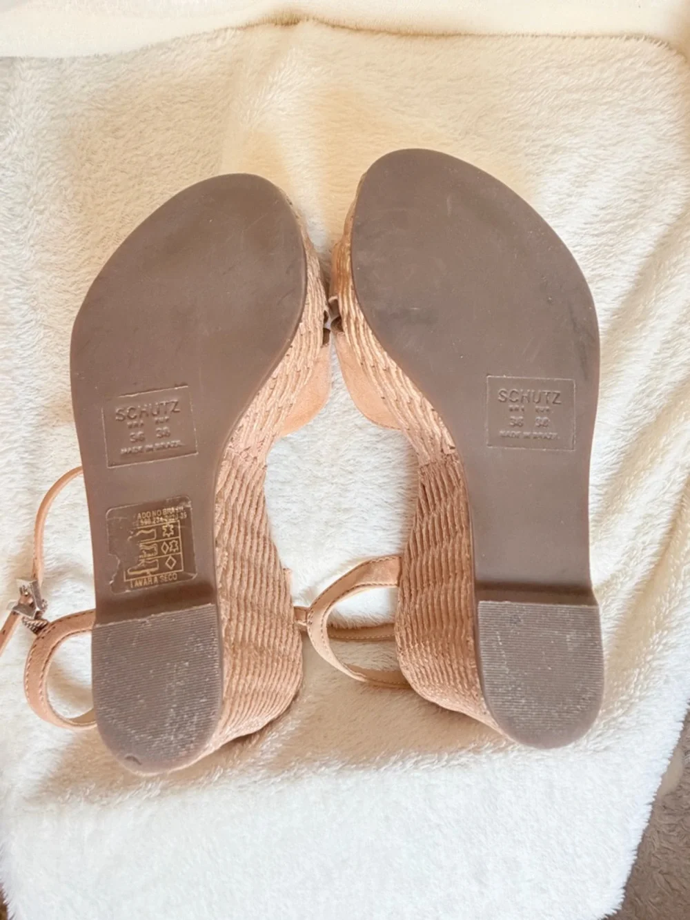 SCHUTZ Nude Tan‎ Wedge Espadrille Sandals with Ankle Strap